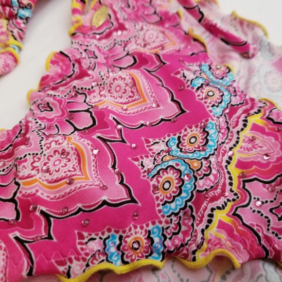 Luli Fama Hot Pink & Turquoise Summer Fling Bikini Set with Cover Up Mini Dress - Picture 14 of 16